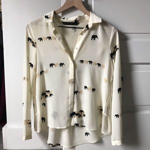Zara Basic Kitch Elephant Cream Button-up Blouse